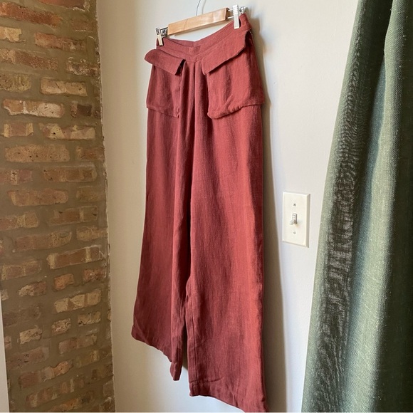 Samantha Pleet Rust Wide-Leg Linen Pants size 10 - Picture 2 of 8